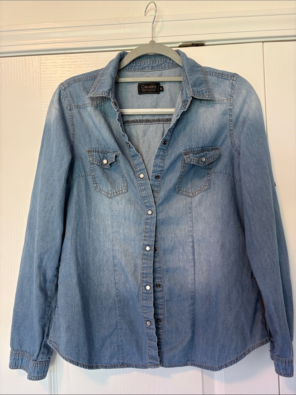 Cavalini Faded Blue Denim Button-Down Shirt